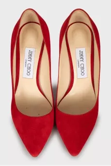Red suede pumps