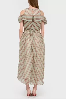 Dress in a diagonal strip with open shoulders with a tag