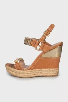 Wedge sandals with gold hardware