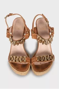 Wedge sandals with gold hardware