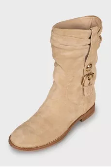 Beige suede boots