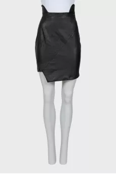 Leather skirt with asymmetrical hem