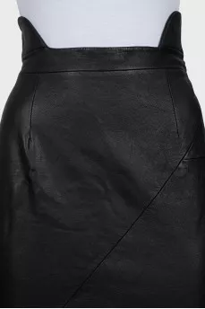 Leather skirt with asymmetrical hem