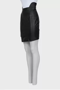 Leather skirt with asymmetrical hem