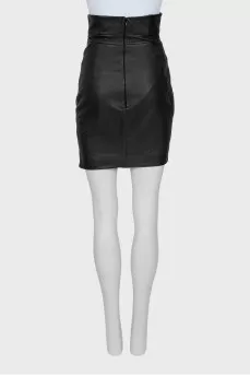 Leather skirt with asymmetrical hem
