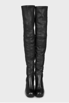 Leather wedge over-the-knee boots