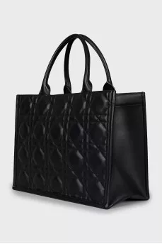 Leather bag with branded keychain