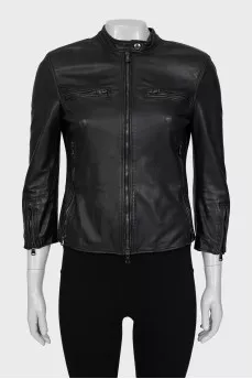 Leather jacket with 3/4 sleeves