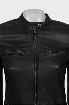 Leather jacket with 3/4 sleeves