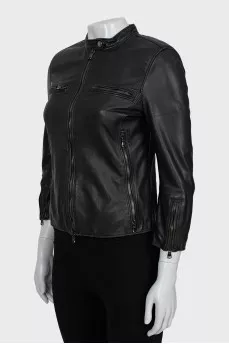 Leather jacket with 3/4 sleeves