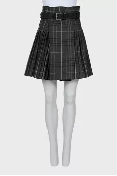 Wool skirt with leather belt