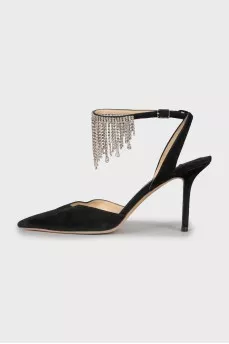 Suede slingbacks with rhinestones