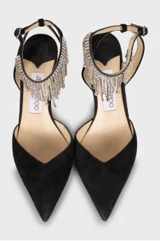 Suede slingbacks with rhinestones