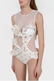 Swimsuit with oxen and insert from a grid with a tag