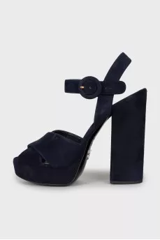 Blue suede heeled sandals
