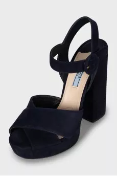Blue suede heeled sandals