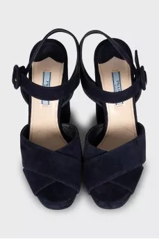 Blue suede heeled sandals