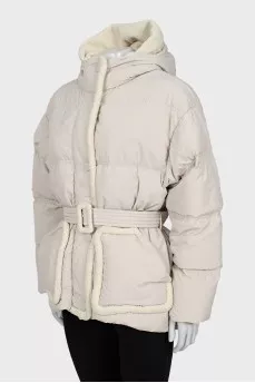 Oversized down jacket with small print