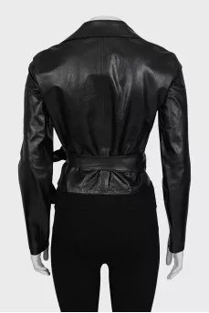 Leather jacket with button and ties