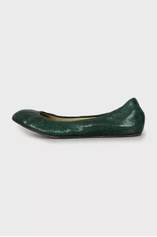 Green leather ballet flats