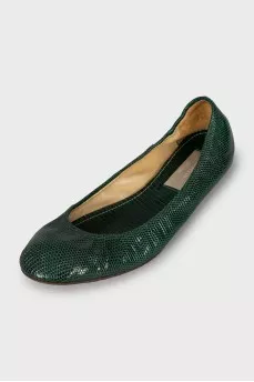 Green leather ballet flats