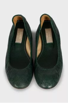 Green leather ballet flats