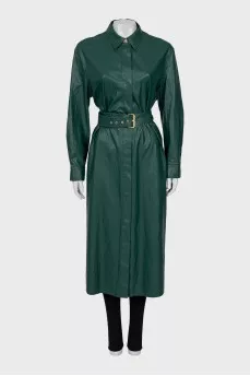 Green Faux Leather Raincoat