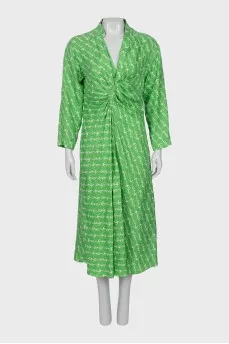 Green Printed Silk Dress