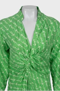 Green Printed Silk Dress