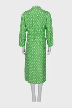 Green Printed Silk Dress