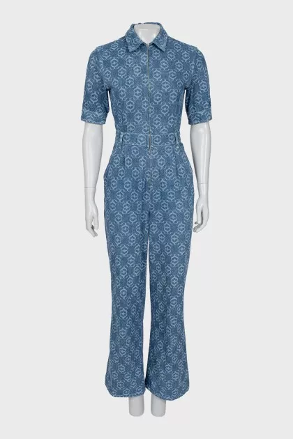 Denim overalls with signature print