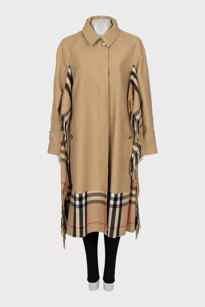 Coat with checkered trim