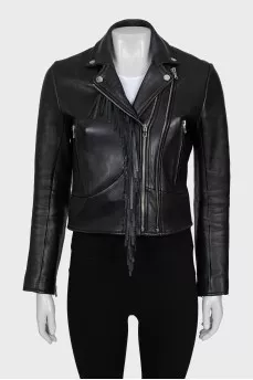 Leather jacket decorated with fringe