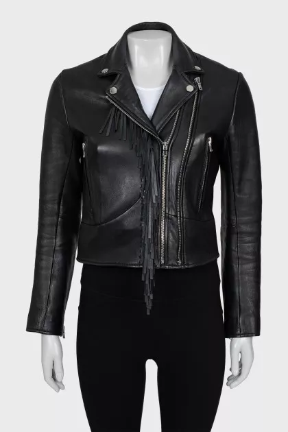 Leather jacket decorated with fringe