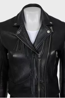 Leather jacket decorated with fringe