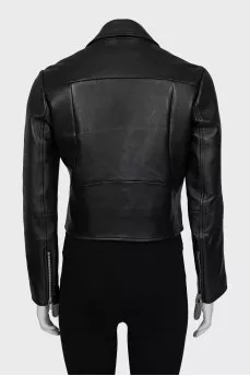 Leather jacket decorated with fringe