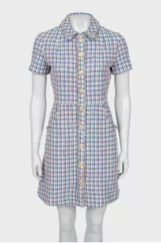 Checkered Print Button Dress