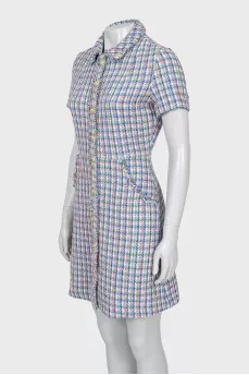Checkered Print Button Dress