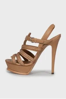 Brown leather heeled sandals