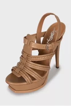 Brown leather heeled sandals