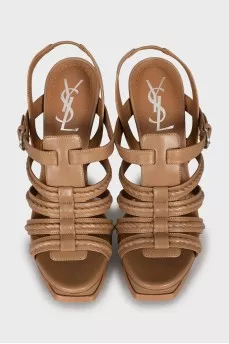 Brown leather heeled sandals