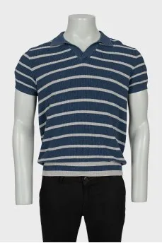 Men's striped knitted polo shirt