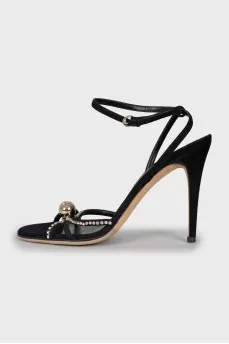 Suede sandals with rhinestones