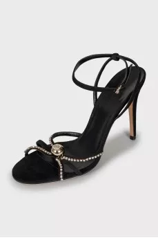 Suede sandals with rhinestones