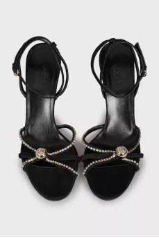 Suede sandals with rhinestones