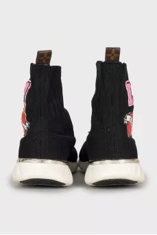 Textile sneakers with patches