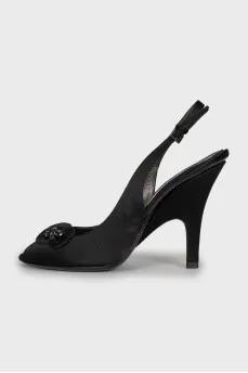 Textile sandals with black crystals