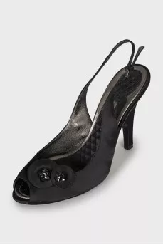 Textile sandals with black crystals