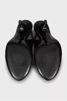 Textile sandals with black crystals