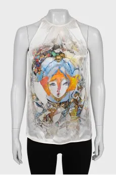 Silk top with print